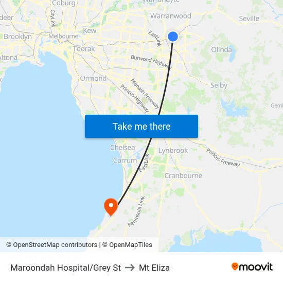 Maroondah Hospital/Grey St to Mt Eliza map