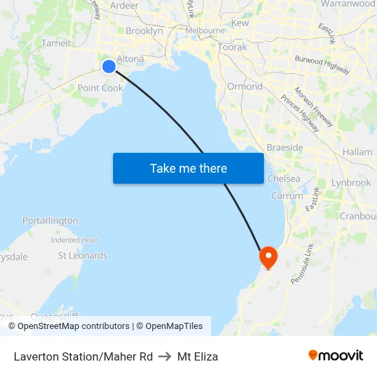Laverton Station/Maher Rd to Mt Eliza map