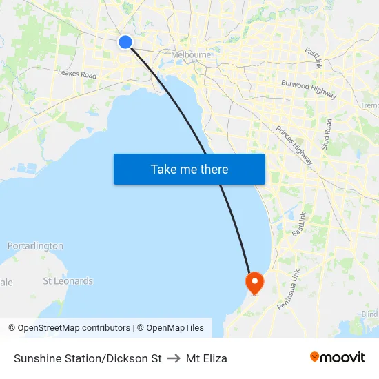 Sunshine Station/Dickson St to Mt Eliza map