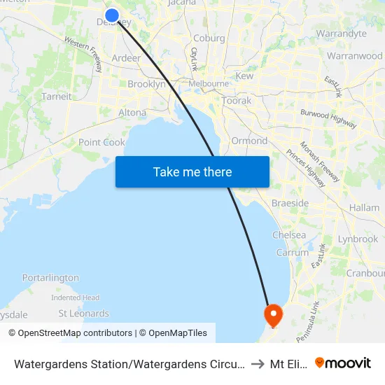 Watergardens Station/Watergardens Circuit Rd to Mt Eliza map