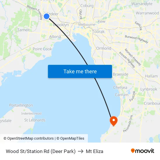 Wood St/Station Rd to Mt Eliza map