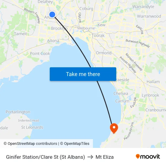 Ginifer Station/Clare St to Mt Eliza map