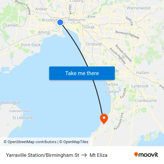 Yarraville Station/Birmingham St to Mt Eliza map