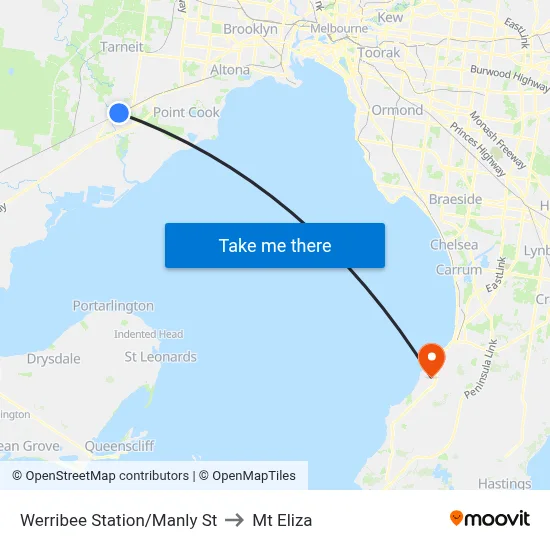 Werribee Station/Manly St to Mt Eliza map