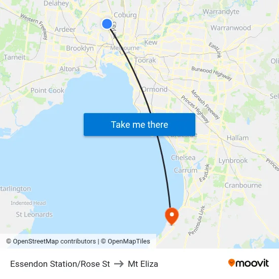 Essendon Station/Rose St to Mt Eliza map