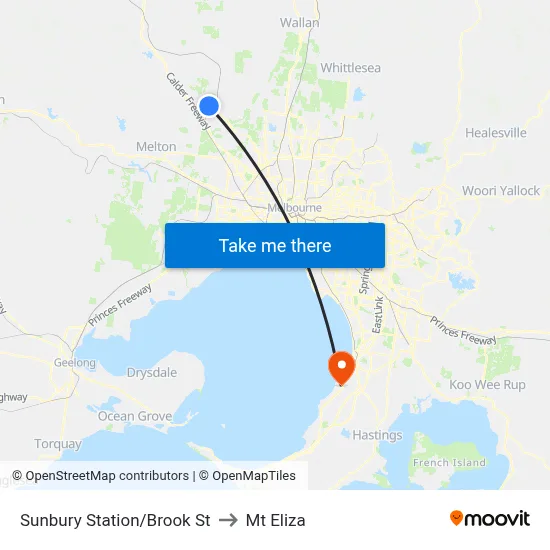 Sunbury Station/Brook St to Mt Eliza map