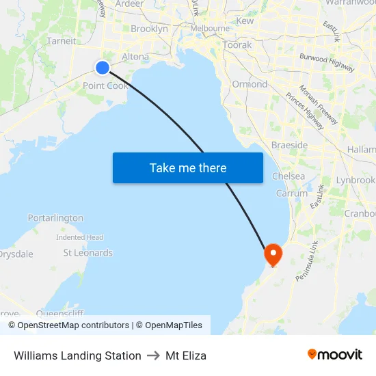 Williams Landing Station to Mt Eliza map