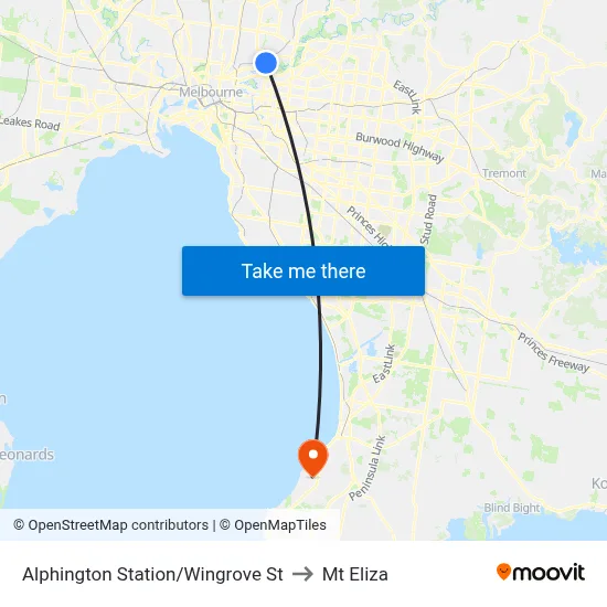 Alphington Station/Wingrove St to Mt Eliza map