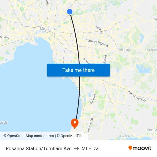 Rosanna Station/Turnham Ave to Mt Eliza map