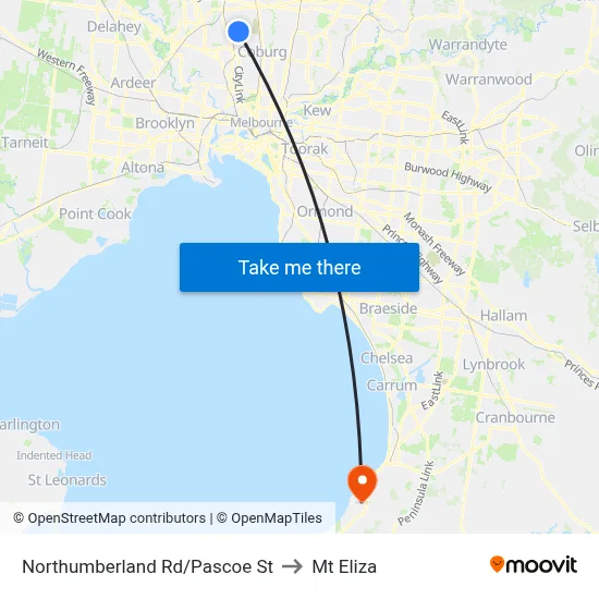 Northumberland Rd/Pascoe St to Mt Eliza map