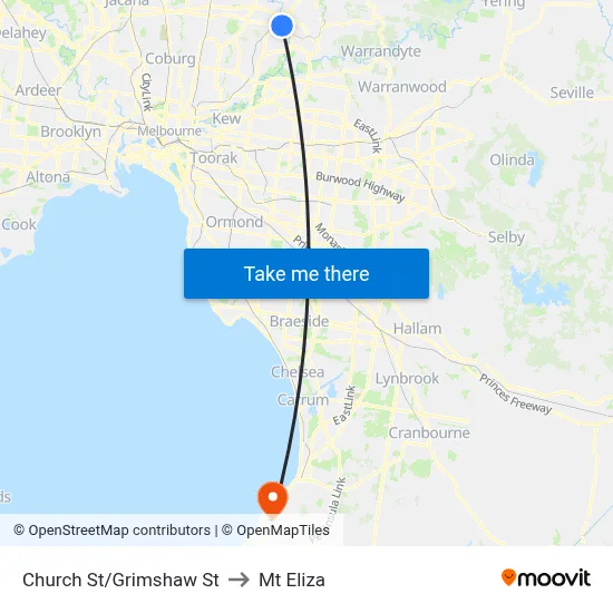 Church St/Grimshaw St to Mt Eliza map