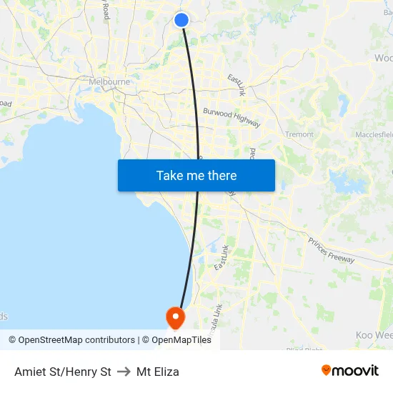 Amiet St/Henry St to Mt Eliza map