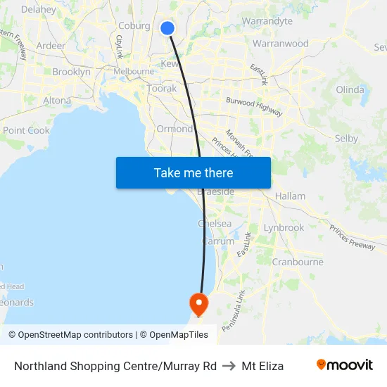 Northland Shopping Centre/Murray Rd to Mt Eliza map