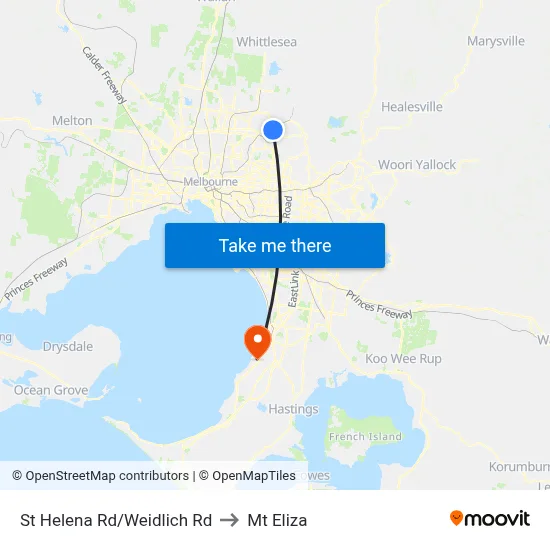 St Helena Rd/Weidlich Rd to Mt Eliza map