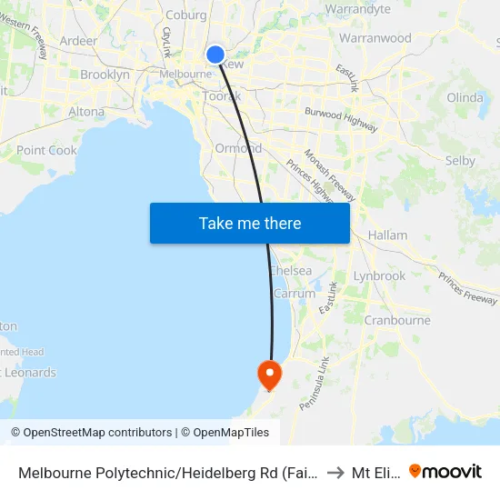 Melbourne Polytechnic/Heidelberg Rd to Mt Eliza map