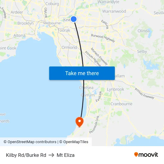 Kilby Rd/Burke Rd to Mt Eliza map