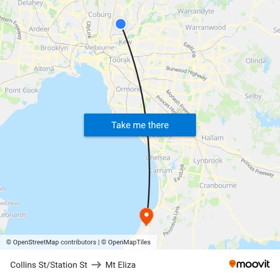 Collins St/Station St to Mt Eliza map