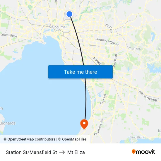 Station St/Mansfield St to Mt Eliza map