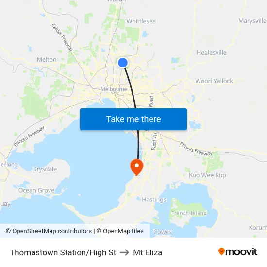 Thomastown Station/High St to Mt Eliza map