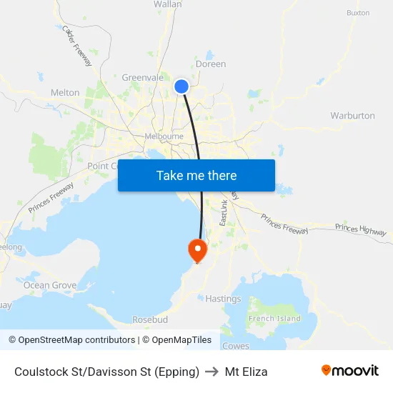 Coulstock St/Davisson St to Mt Eliza map