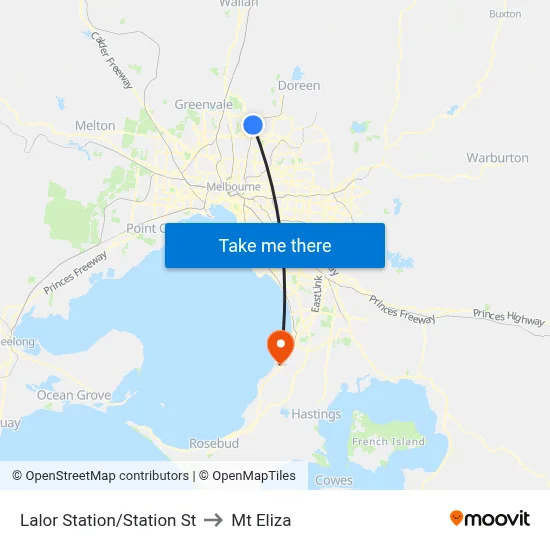 Lalor Station/Station St to Mt Eliza map