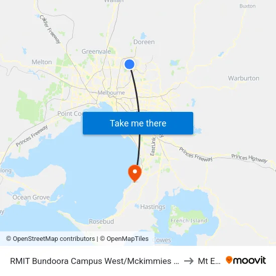 RMIT Bundoora Campus West/Mckimmies Rd to Mt Eliza map