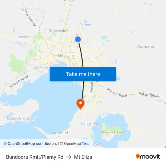 Bundoora Rmit/Plenty Rd to Mt Eliza map