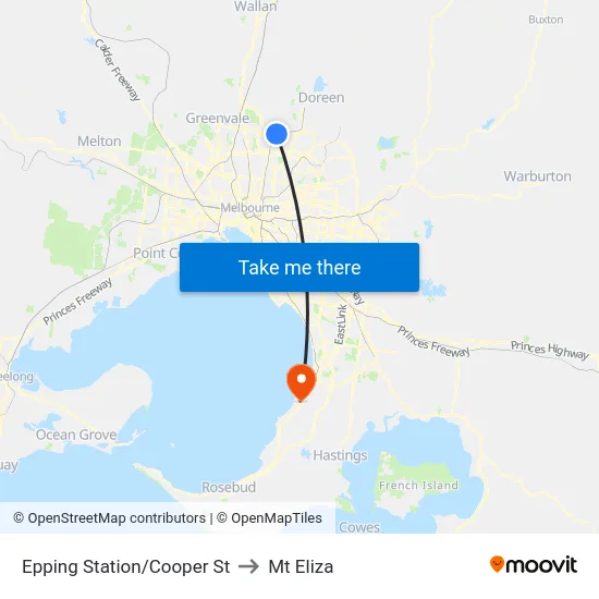 Epping Station/Cooper St to Mt Eliza map