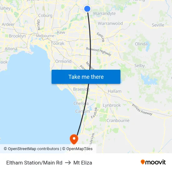 Eltham Station/Main Rd to Mt Eliza map