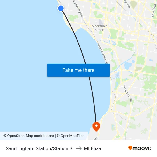 Sandringham Station/Station St to Mt Eliza map