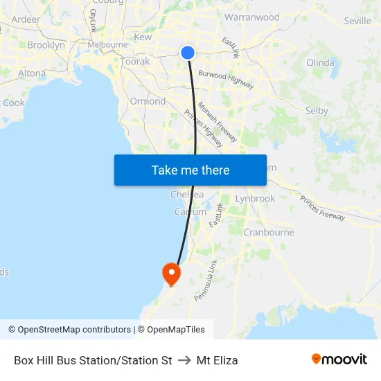 Box Hill Bus Station/Station St to Mt Eliza map