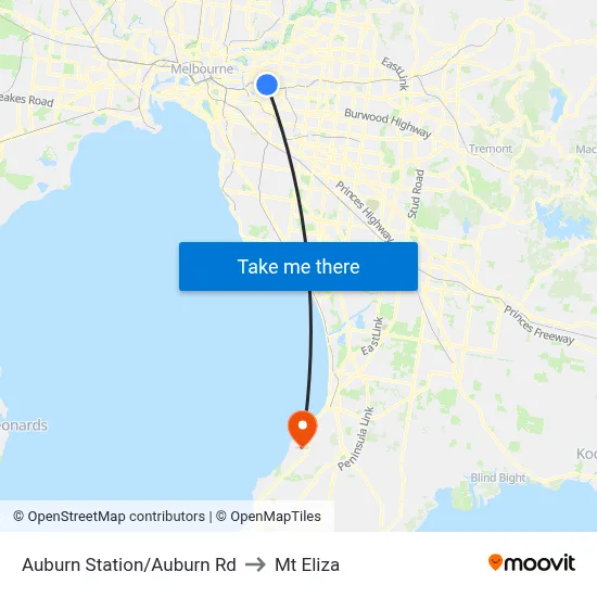 Auburn Station/Auburn Rd to Mt Eliza map