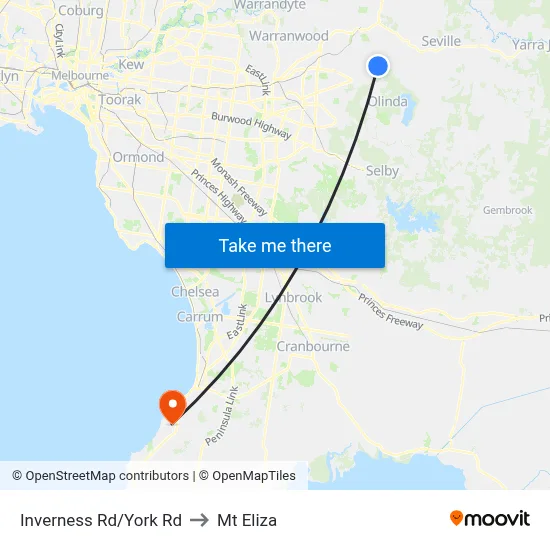 Inverness Rd/York Rd to Mt Eliza map