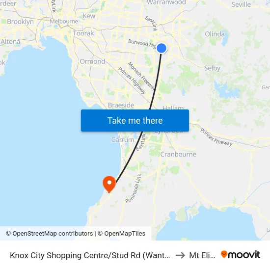 Knox City Shopping Centre/Stud Rd to Mt Eliza map