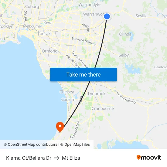 Kiama Ct/Bellara Dr to Mt Eliza map