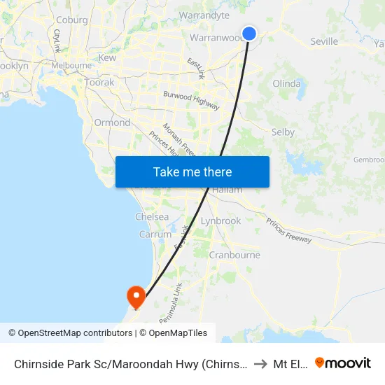 Chirnside Park Sc/Maroondah Hwy to Mt Eliza map