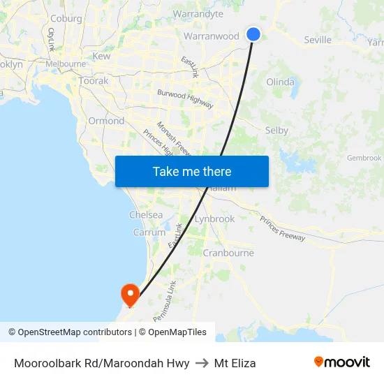 Mooroolbark Rd/Maroondah Hwy to Mt Eliza map