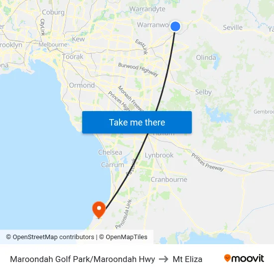 Maroondah Golf Park/Maroondah Hwy to Mt Eliza map