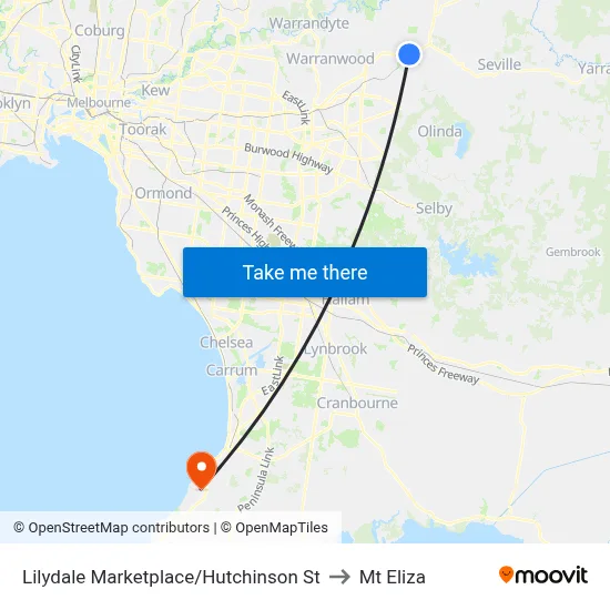 Lilydale Marketplace/Hutchinson St to Mt Eliza map