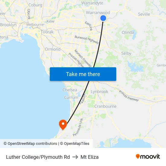 Luther College/Plymouth Rd to Mt Eliza map