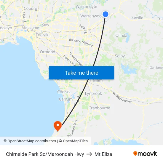 Chirnside Park Sc/Maroondah Hwy to Mt Eliza map