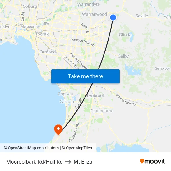 Mooroolbark Rd/Hull Rd to Mt Eliza map