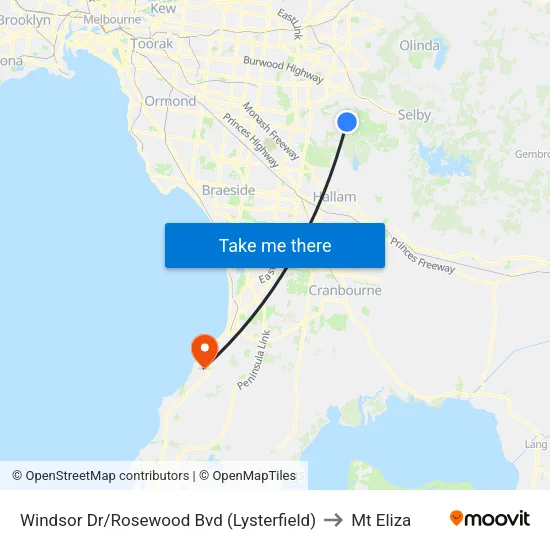 Windsor Dr/Rosewood Bvd to Mt Eliza map