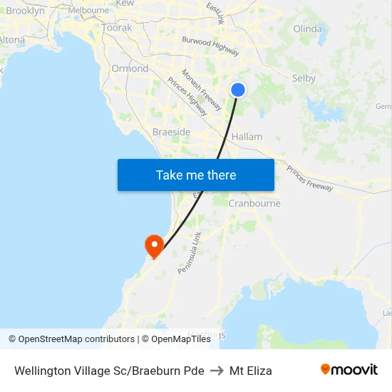 Wellington Village Sc/Braeburn Pde to Mt Eliza map