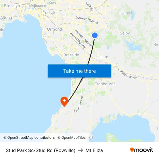 Stud Park Sc/Stud Rd to Mt Eliza map