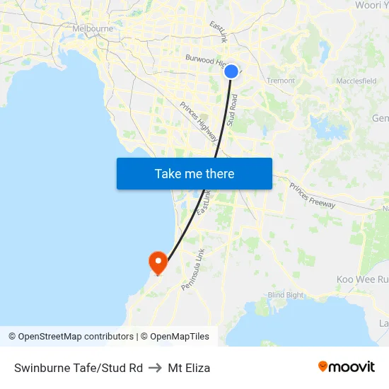 Swinburne Tafe/Stud Rd to Mt Eliza map