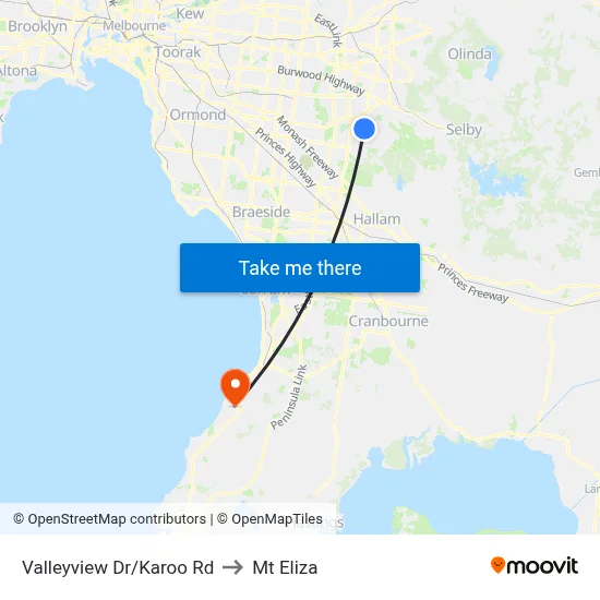 Valleyview Dr/Karoo Rd to Mt Eliza map
