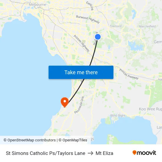 St Simons Catholic Ps/Taylors Lane to Mt Eliza map