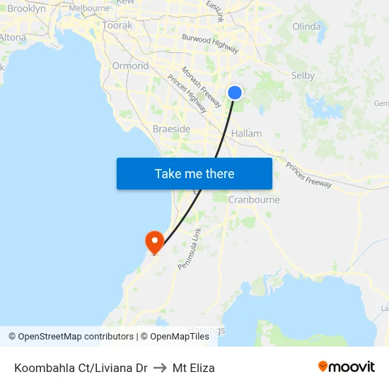 Koombahla Ct/Liviana Dr to Mt Eliza map