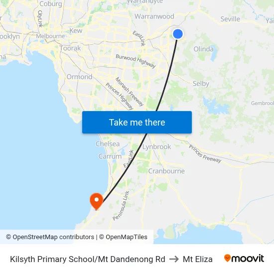 Kilsyth Primary School/Mt Dandenong Rd to Mt Eliza map